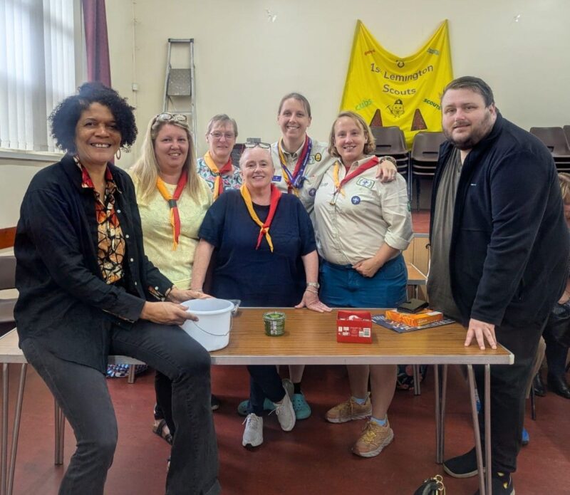 Cllr Stephen Barry-Stanners and Chi Onwurah MP at the Lemington Scouts tombola stall