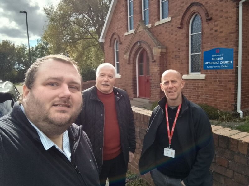Cllrs Stephen Barry-Stanners and Barry Phillipson with Karbon Homes officer in Blucher