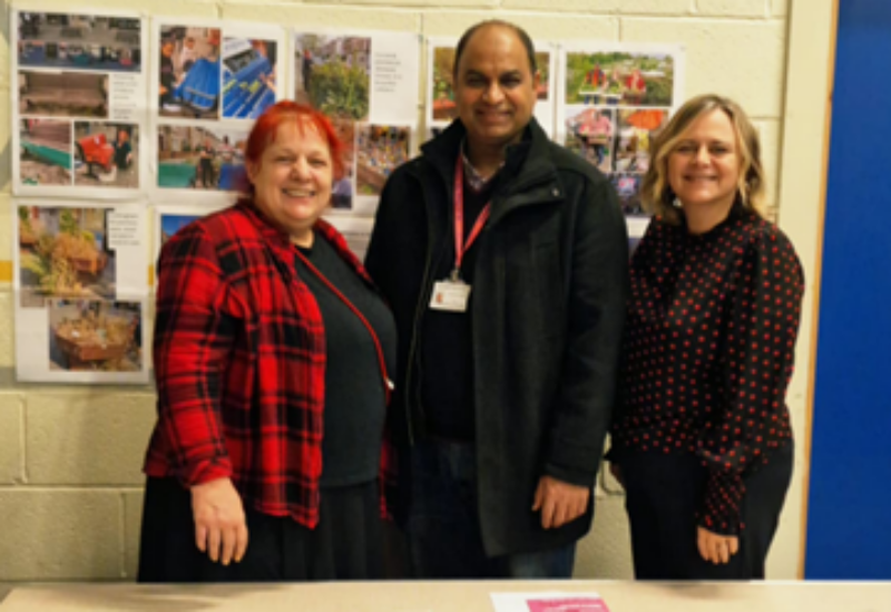 Cllrs Lara Ellis, Mehrban Sadiq, and Clare Penny-Evans with their advice stall
