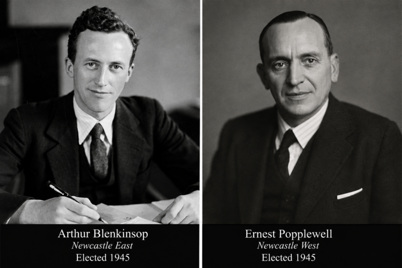 Arthur Blenkinsop and Ernest Popplewell, Labour MPs elected for Newcastle East and Newcastle West in Labour’s 1945 General Election landslide. Source: National Portrait Gallery, London. Arthur Blenkinsop – Elliott & Fry, 1946; Ernest Popplewell - Walter Stoneman, 5 November 1947